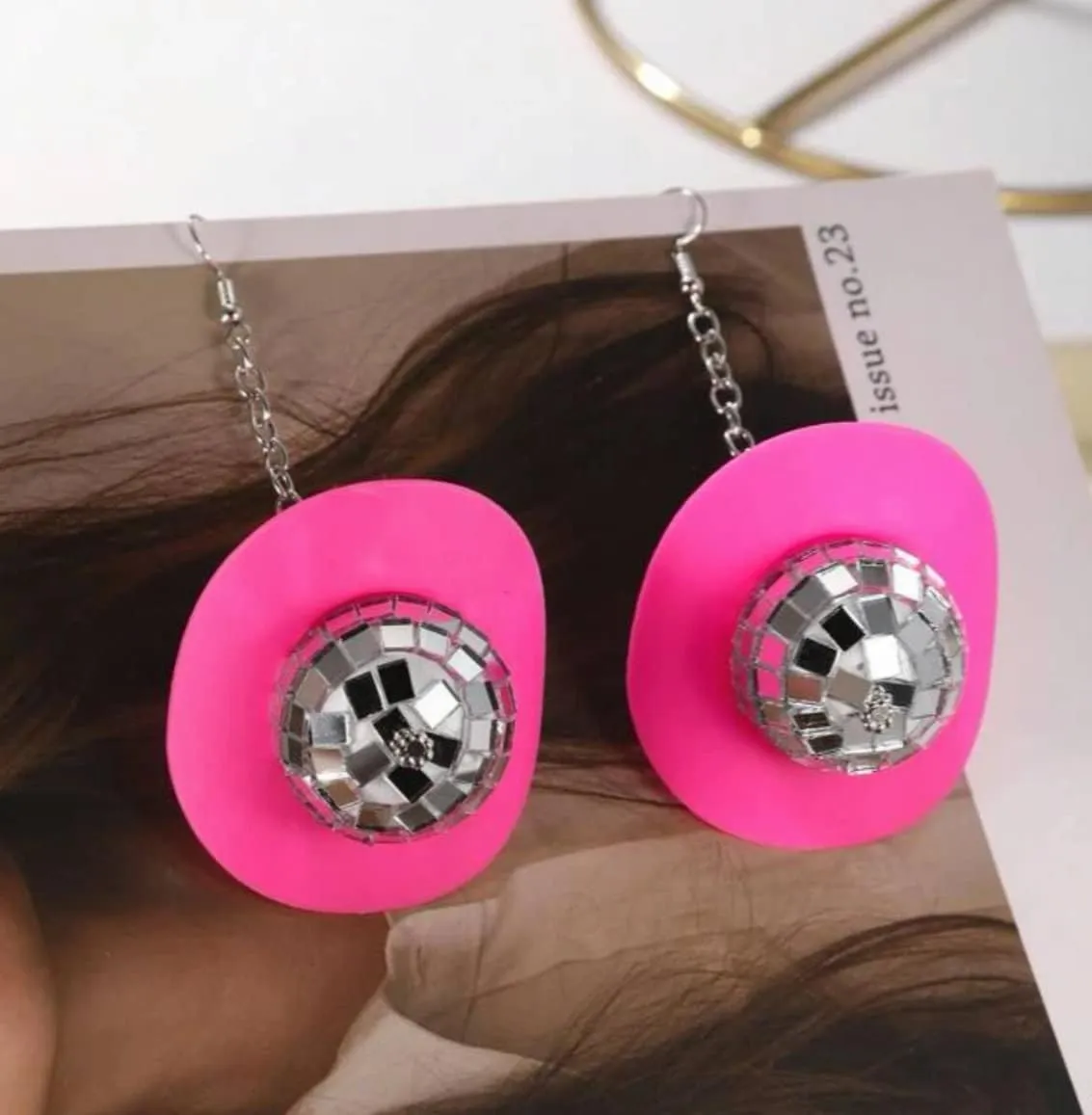 Bachelorette Disco Ball Earrings - Hot Pink, Cowgirl Hat, Ball Drop, Disco Ball, Bachelorette Party, New Year's Eve, NYE Earrings, Disco