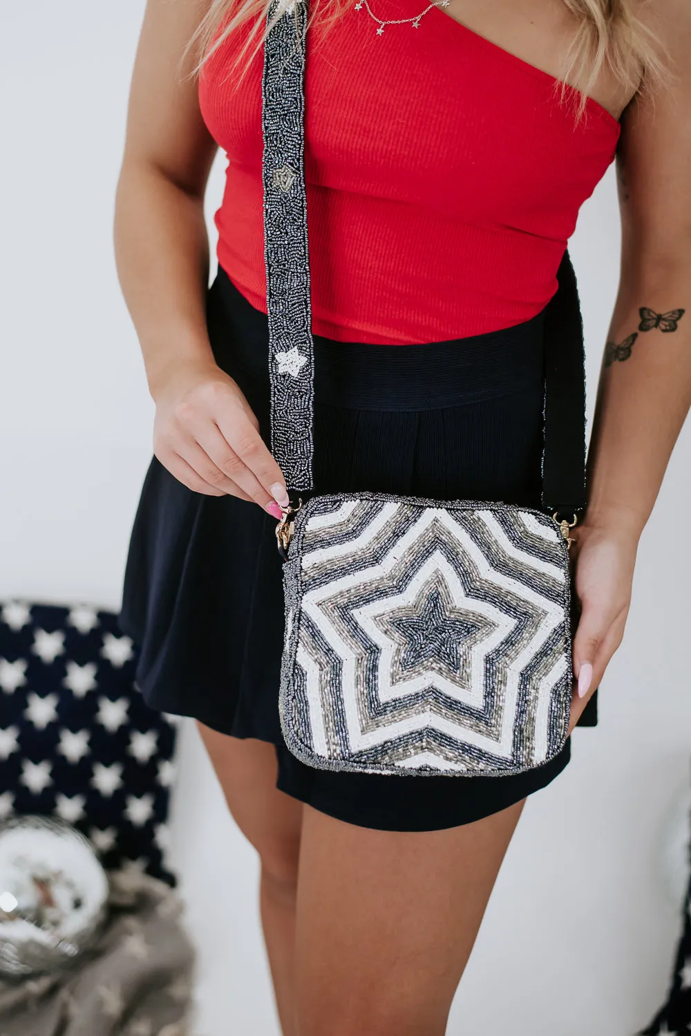 Beaded Star Crossbody , Navy