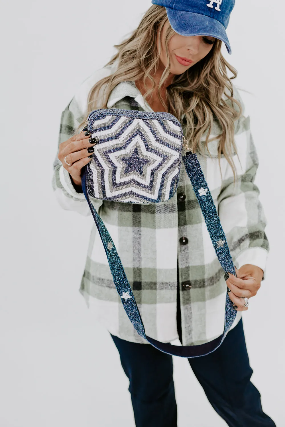 Beaded Star Crossbody , Navy