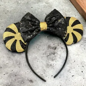 Black and Gold Sequin Mouse Ears - Perfect for New Orleans Saints Fans! NEW