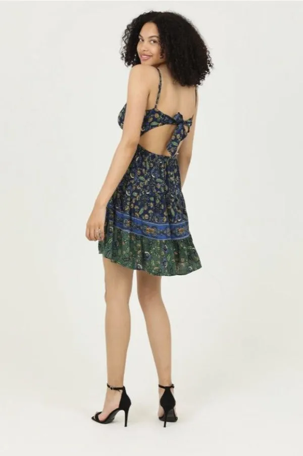 Dress - Mini Tie Back - Printed Navy