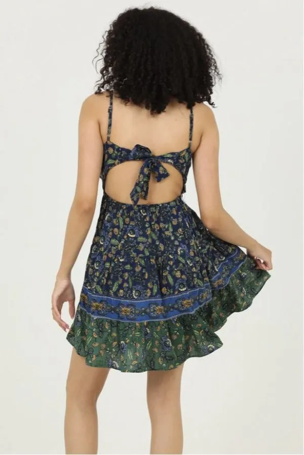 Dress - Mini Tie Back - Printed Navy