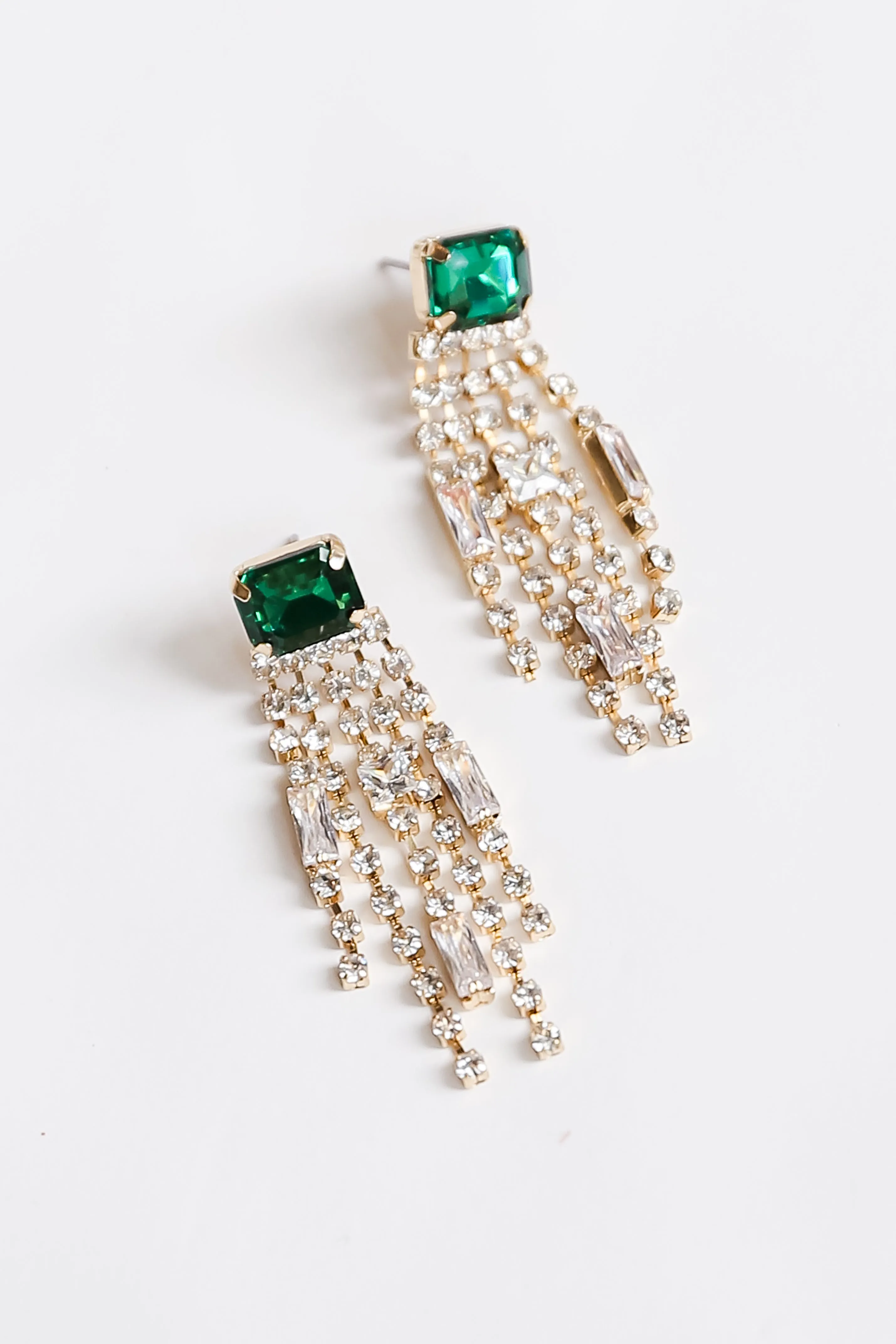 FINAL SALE - Camille Green Rhinestone Fringe Earrings