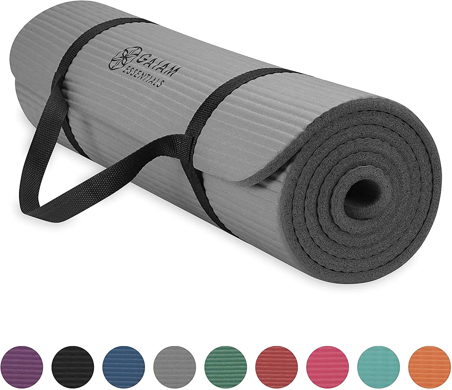 Gaiam Essentials Thick Yoga Mat Fitness & Exercise Mat with Easy-Cinch Yoga Mat Carrier Strap, 72"L x 24"W x 2/5 Inch Thick