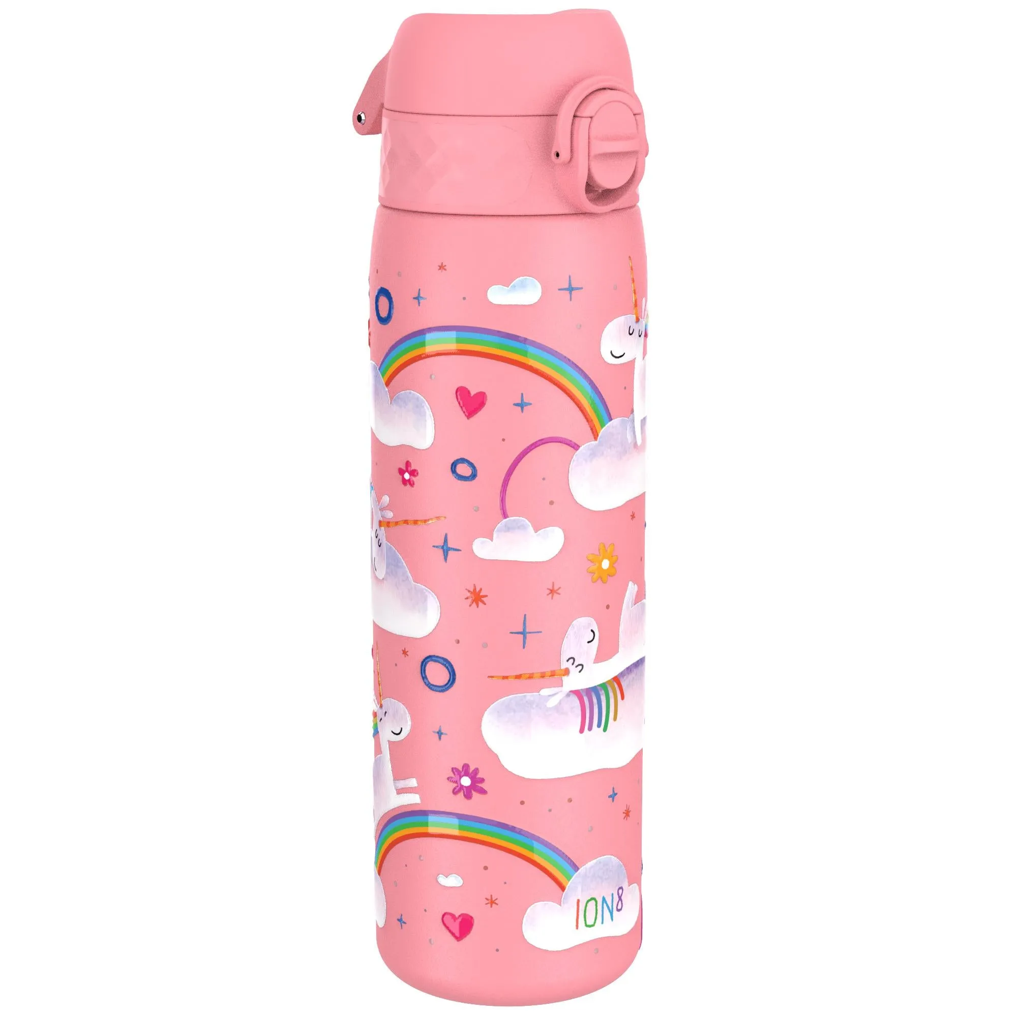 Leak Proof Slim Water Bottle, Stainless Steel, Unicorn Rainbow, 600ml (20oz)