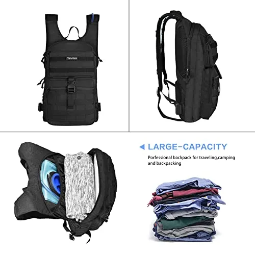 MOSISO Tactical Hydration Pack Backpack, Lightweight Military Daypack Water Backpack Rucksack Bladder Bag with 3L Water Bladder for Outdoor Sports, Hiking,Climbing,Running,Cycling,Biking, Black