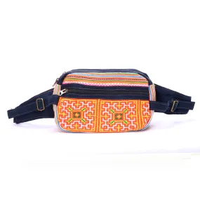 Orange Waist bag, embroidery and faux leather