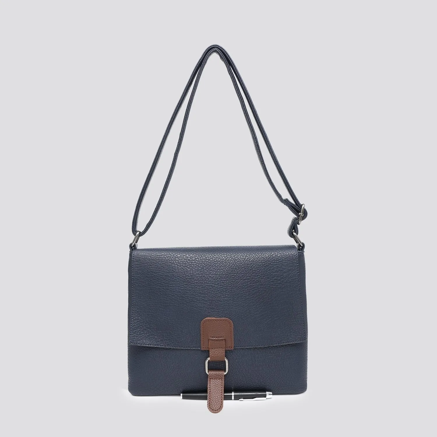 Plain Medium Messenger Style Crossbody Bag With Brown Trim (5 Colours)