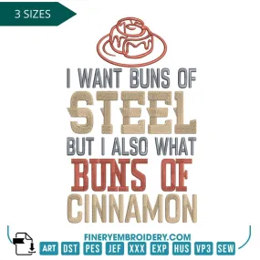 "Buns of Steel, Buns of Cinnamon" Funny Kitchen Embroidery Design