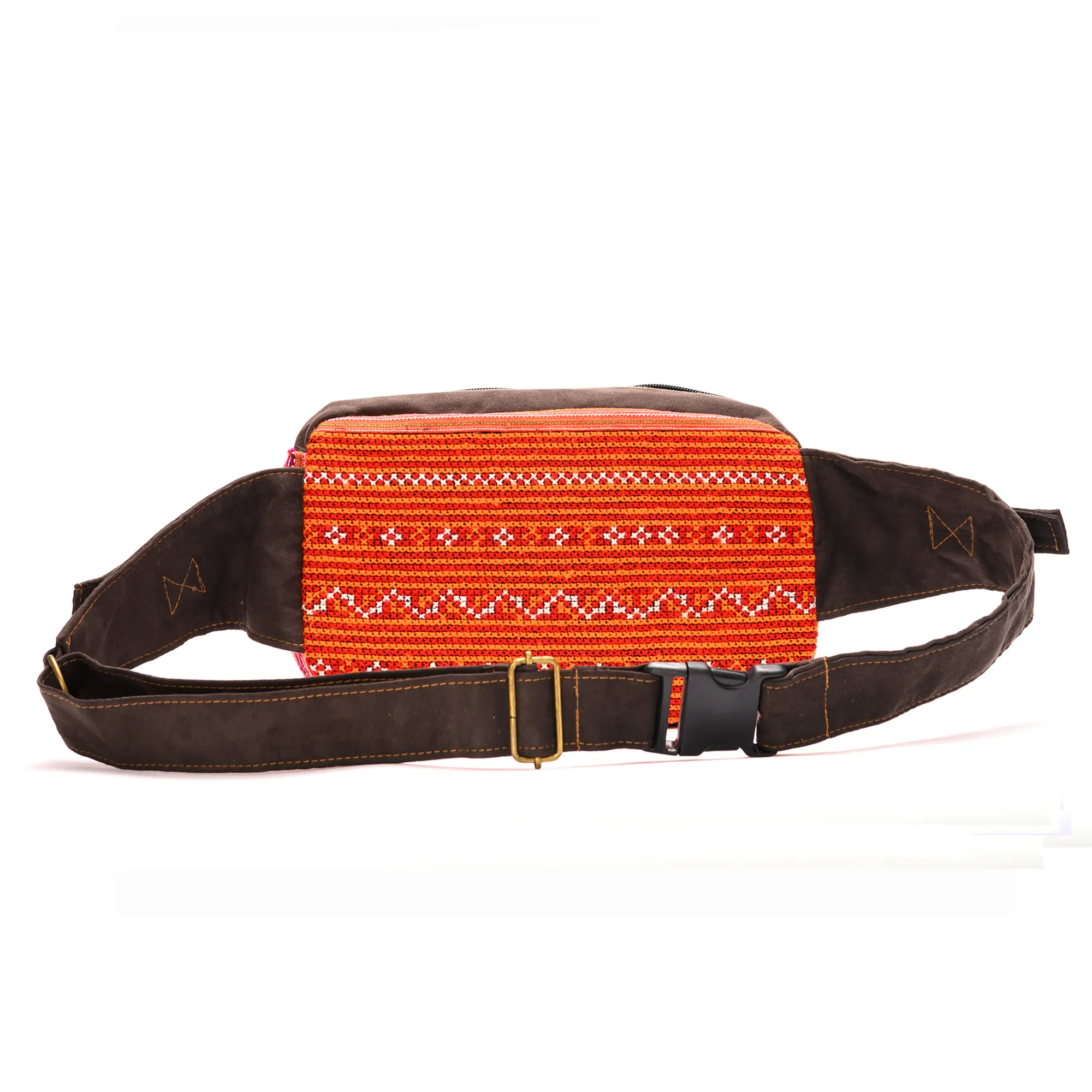 Red Waist bag, embroidery and faux leather